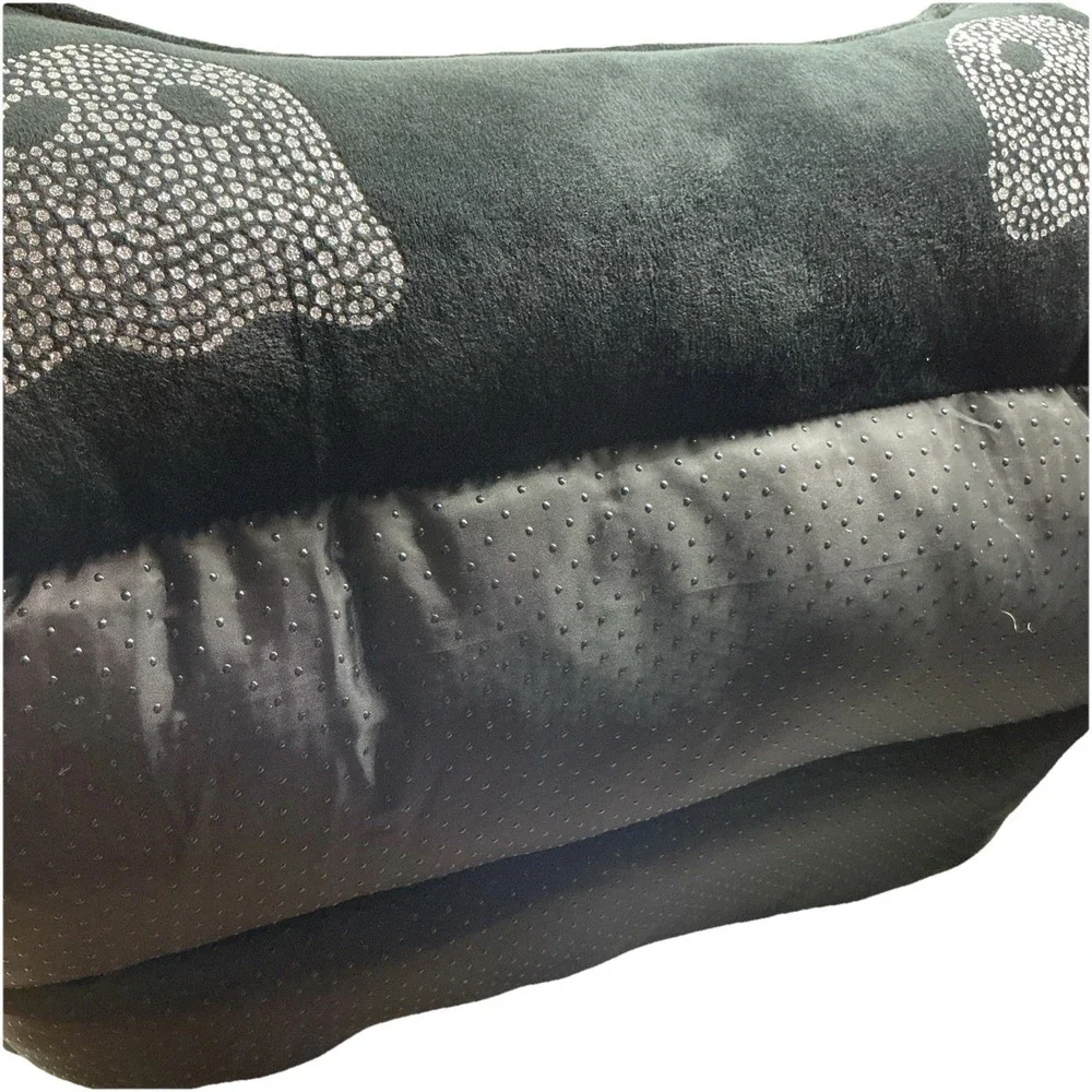 Tricks For Treats Pet Bed Black Velour Silver Ghosts Halloween Gothic 20x16x7